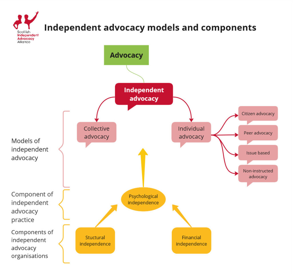 Diagram of independent advocacy models and components